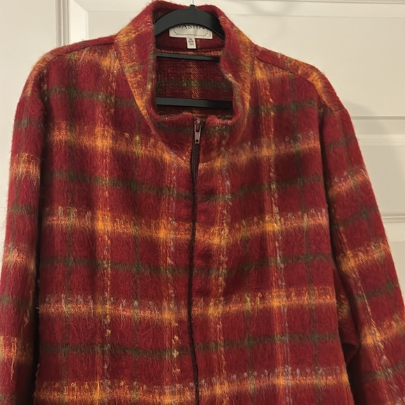 Sasha red fall leaves color wool blend jacket zipper sz 16 funnel neck plaid - Picture 11 of 16